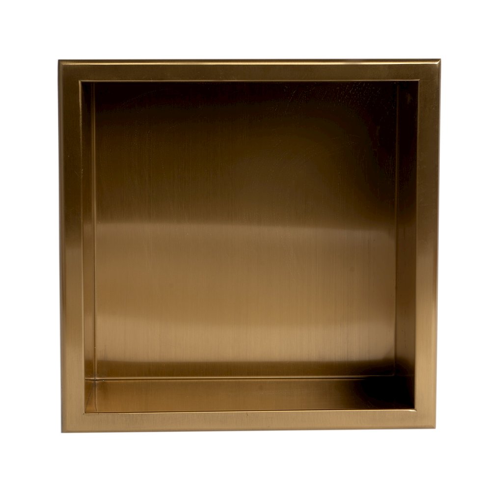 12" x 12" Brushed Gold PVD Stainless Steel Square Single Shelf Shower Niche. Picture 1