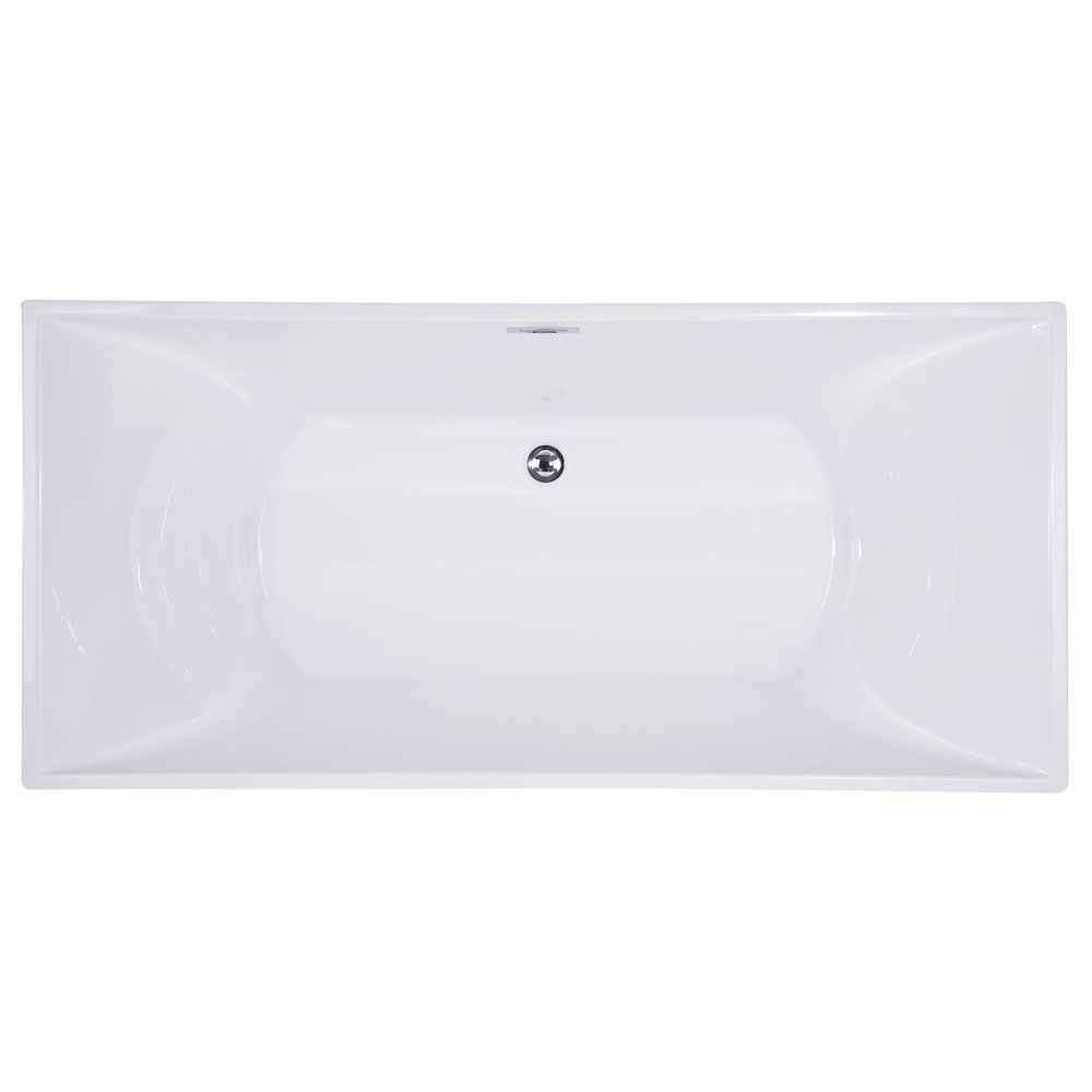 67 inch White Rectangular Acrylic Free Standing Soaking Bathtub. Picture 5