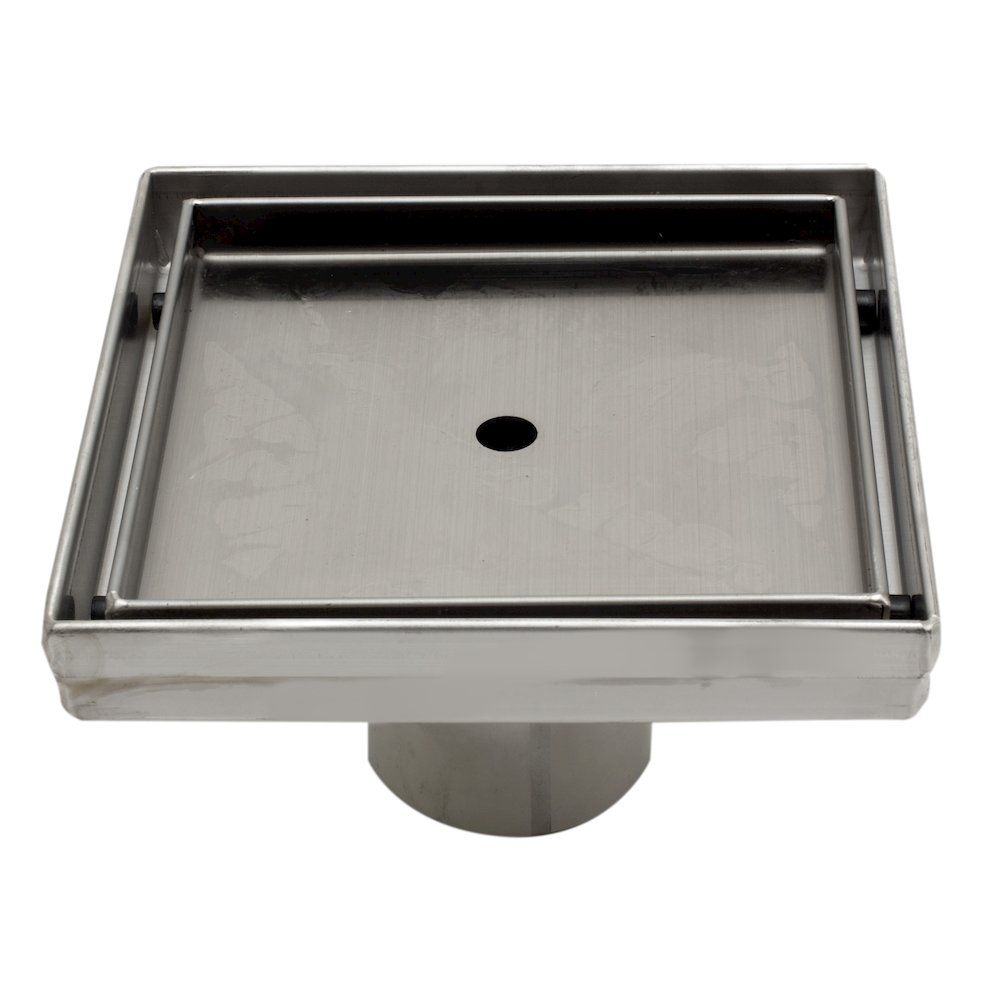 5" x 5" Modern Square Stainless Steel Shower Drain w/o Cover. Picture 1