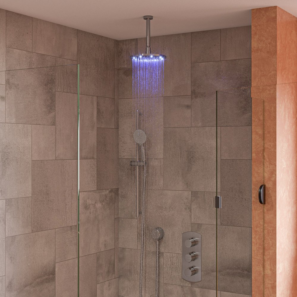 Brushed Nickel 6" Round Ceiling Shower Arm. Picture 7