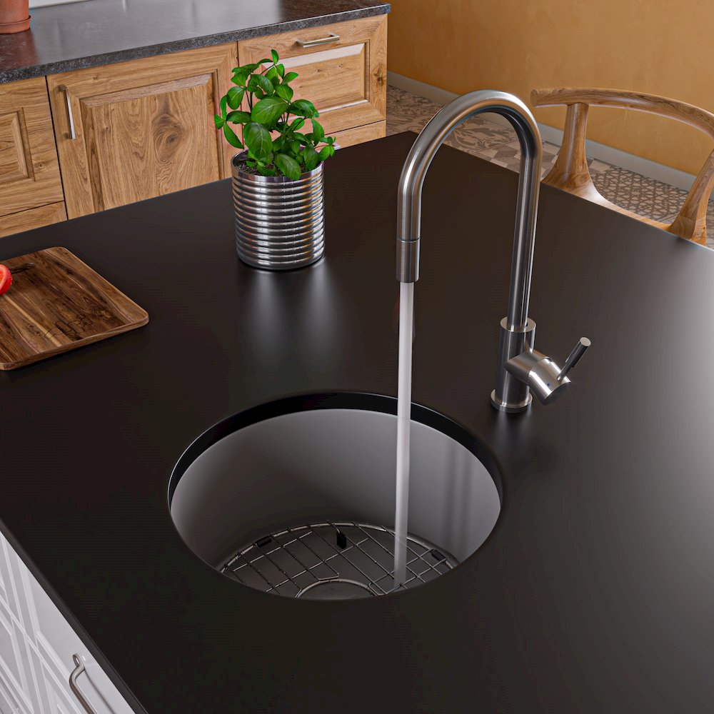Gray Matte Round 18" x 18" Undermount / Drop In Fireclay Prep Sink. Picture 2