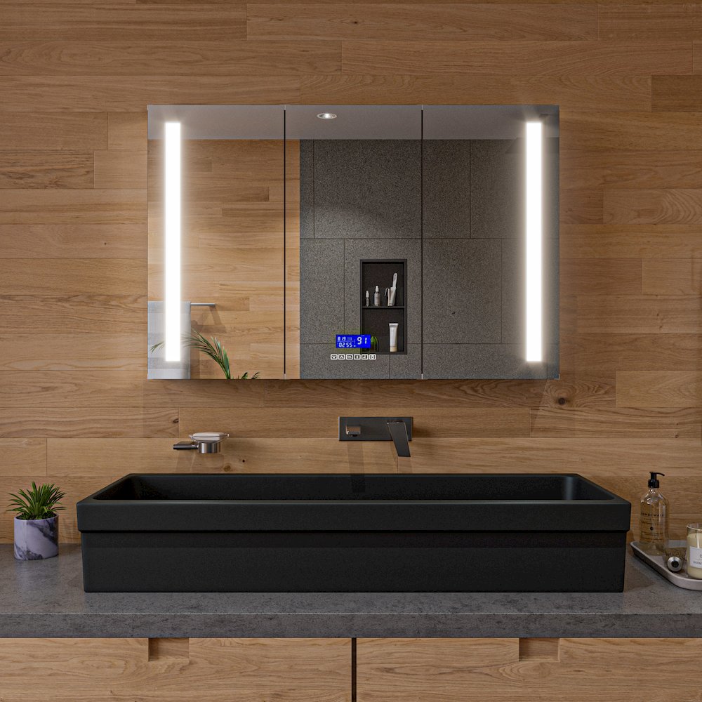 48" Black Matte Above Mount Fireclay Bathroom Trough Sink. Picture 7