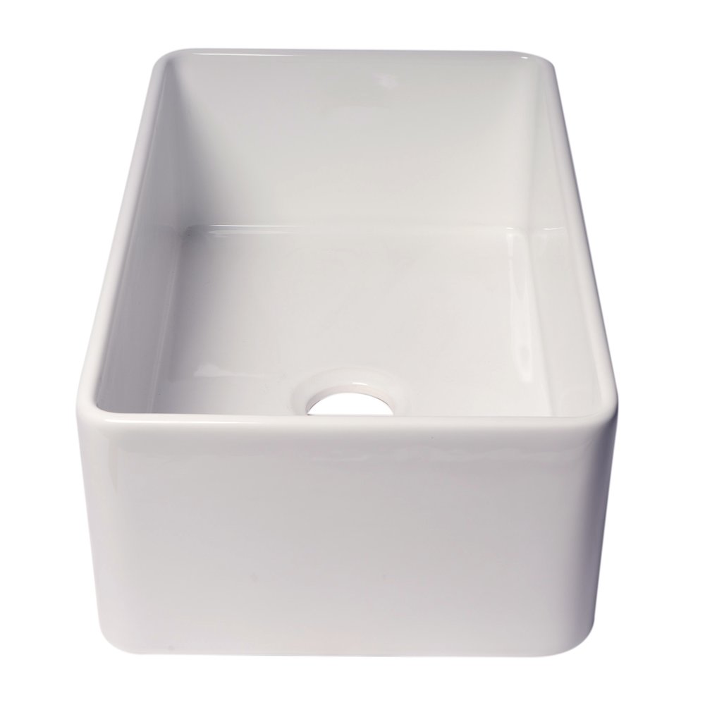 ABF3018 30" White Thin Wall Single Bowl Smooth Apron Fireclay Kitchen Farm Sink. Picture 7
