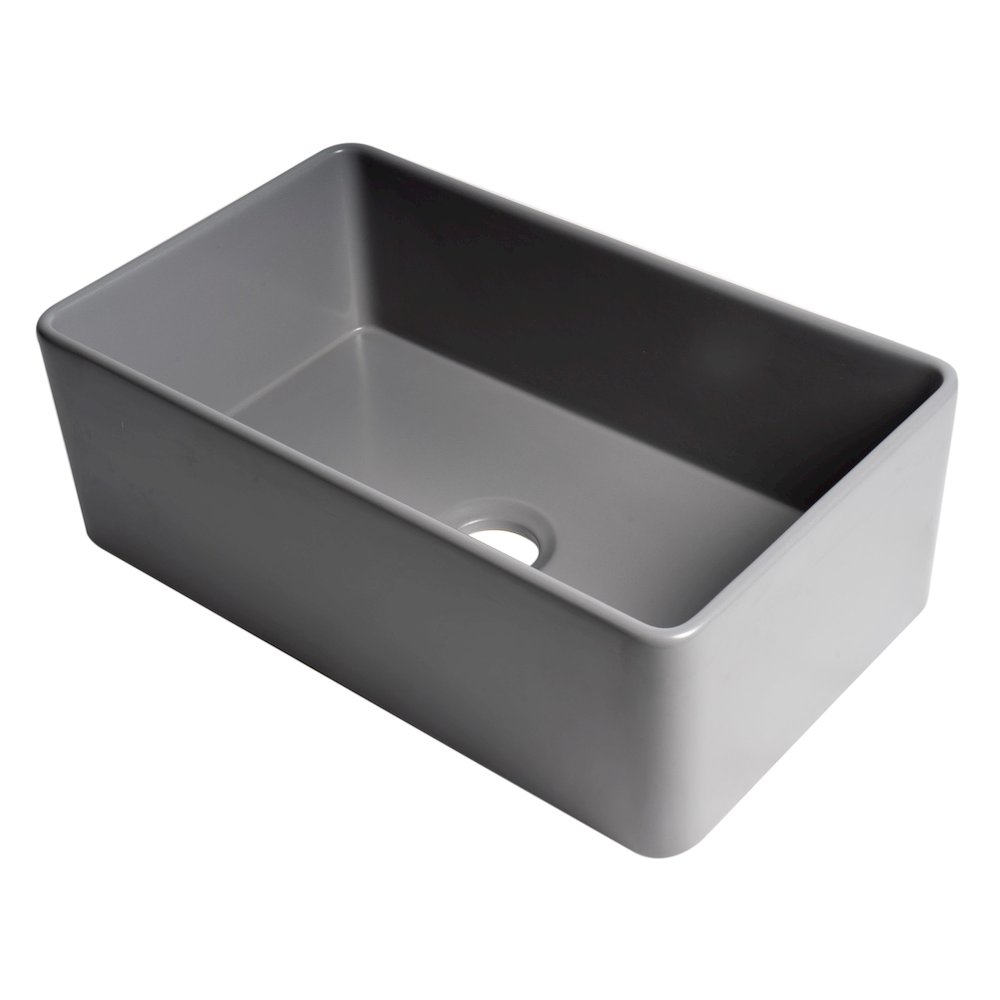 Gray Matte Smooth Apron 30" x 18" Single Bowl Fireclay Farm Sink. Picture 1