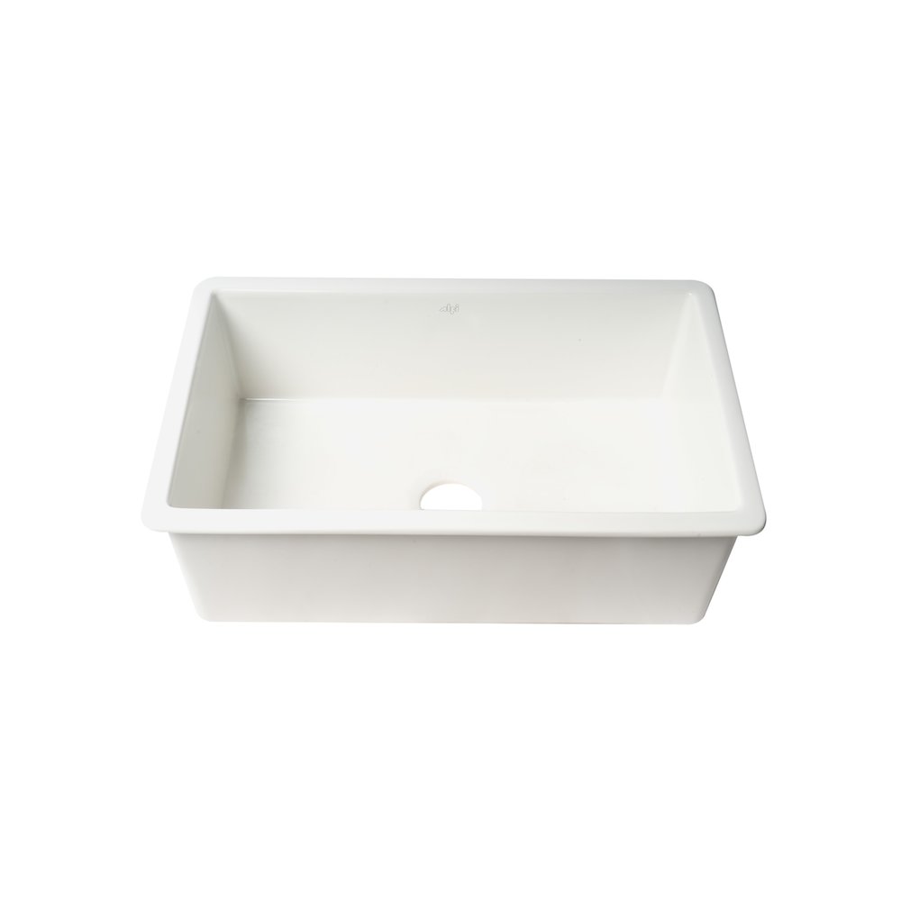 White 30" x 18" Fireclay Undermount / Drop In Kitchen Sink w Grid. Picture 6