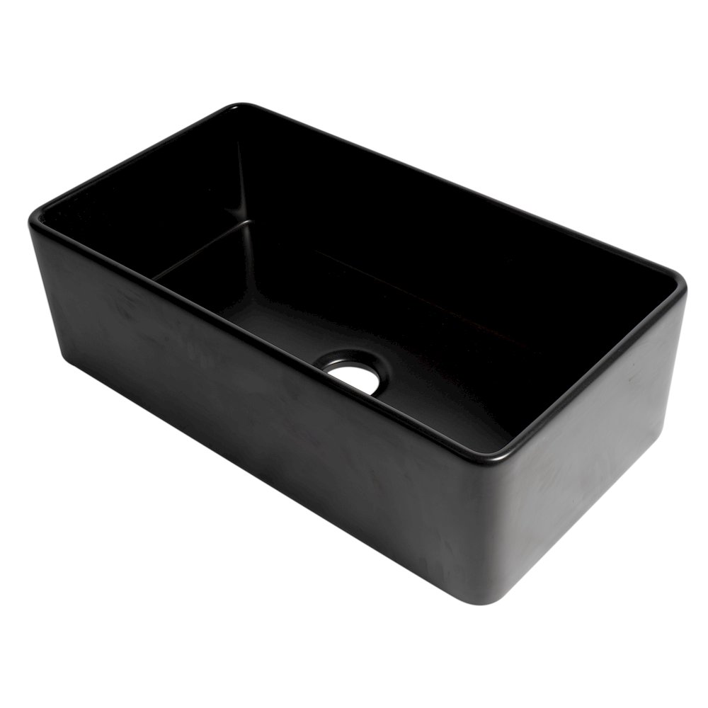 Black Matte Smooth Apron 33" x 18" Single Bowl Fireclay Farm Sink. Picture 1