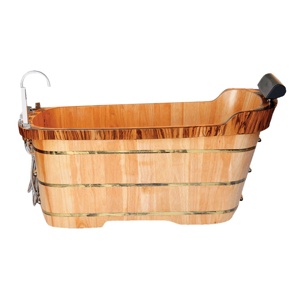 59" Free Standing Wooden Bathtub with Chrome Tub Filler. Picture 1
