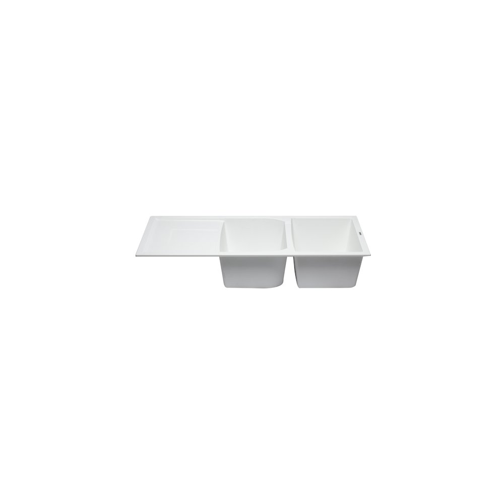 White 46" Double Bowl Granite Composite Kitchen Sink with Drainboard. Picture 5