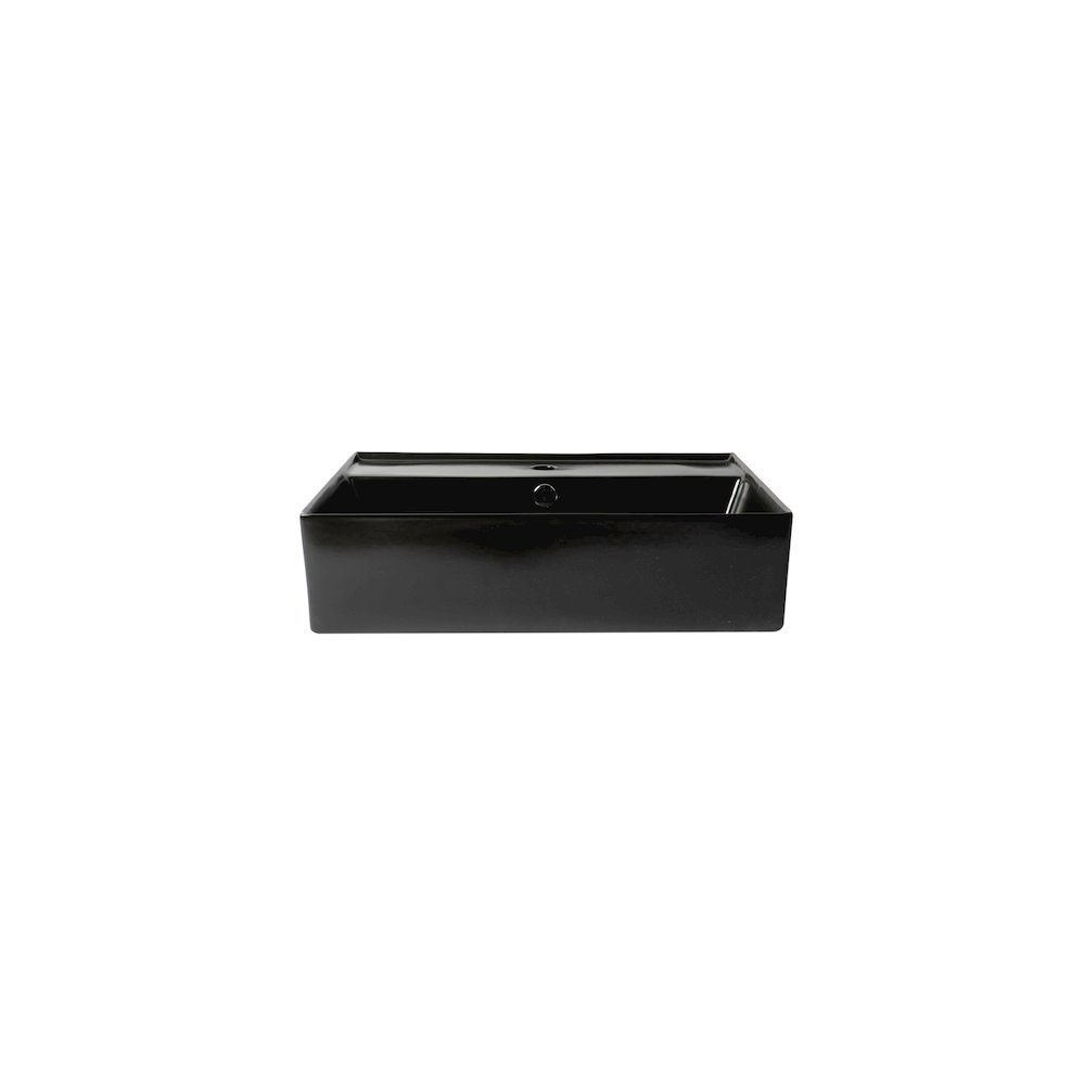 Black Matte 24" Modern Rectangular Above Mount Ceramic Sink with Faucet Hole. Picture 7