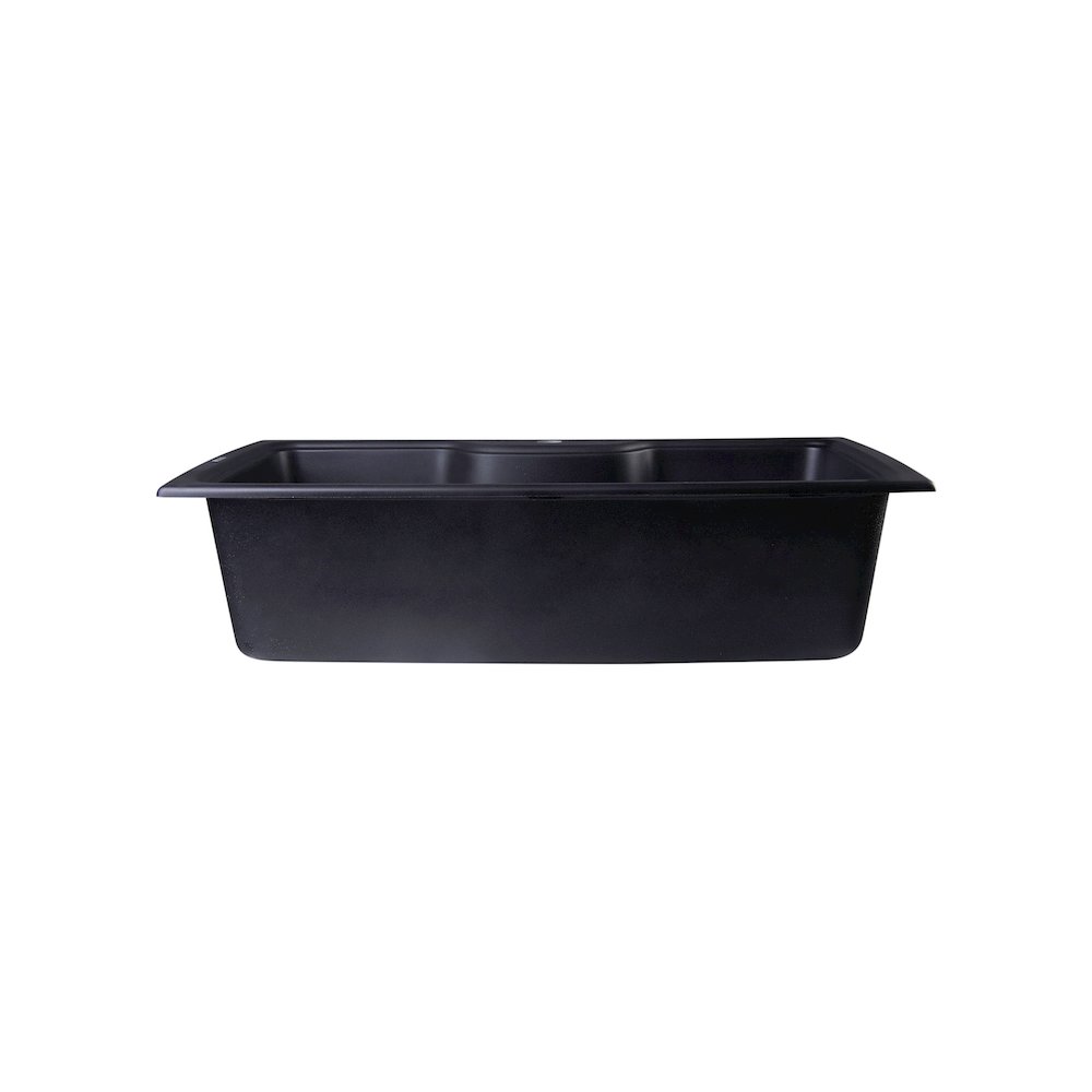 Black 35" Drop-In Single Bowl Granite Composite Kitchen Sink. Picture 7