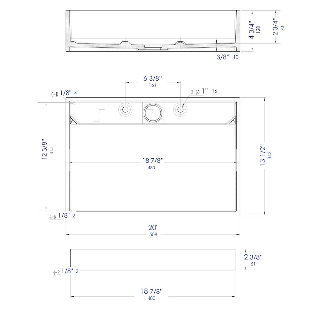 Black Matte 20" x 14" Solid Surface Resin Sink. Picture 10
