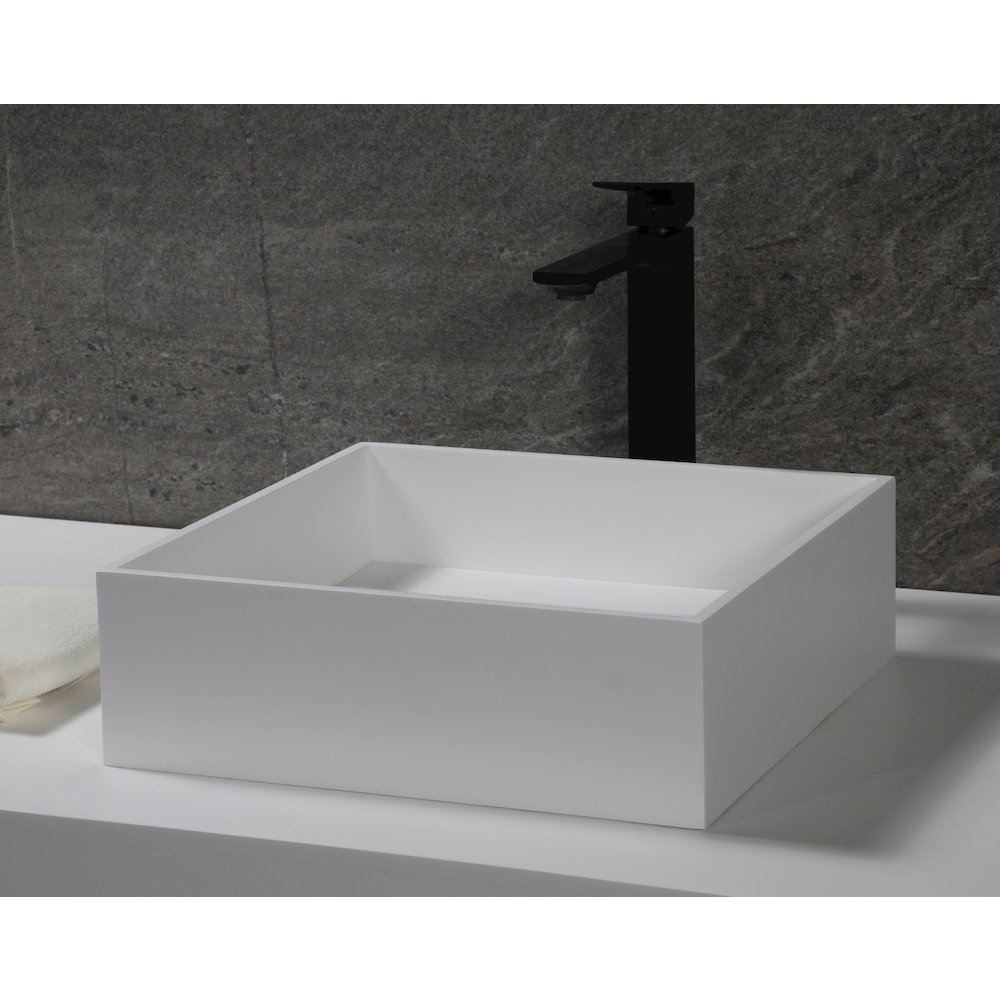 14" Square White Matte Solid Surface Resin Sink. Picture 2