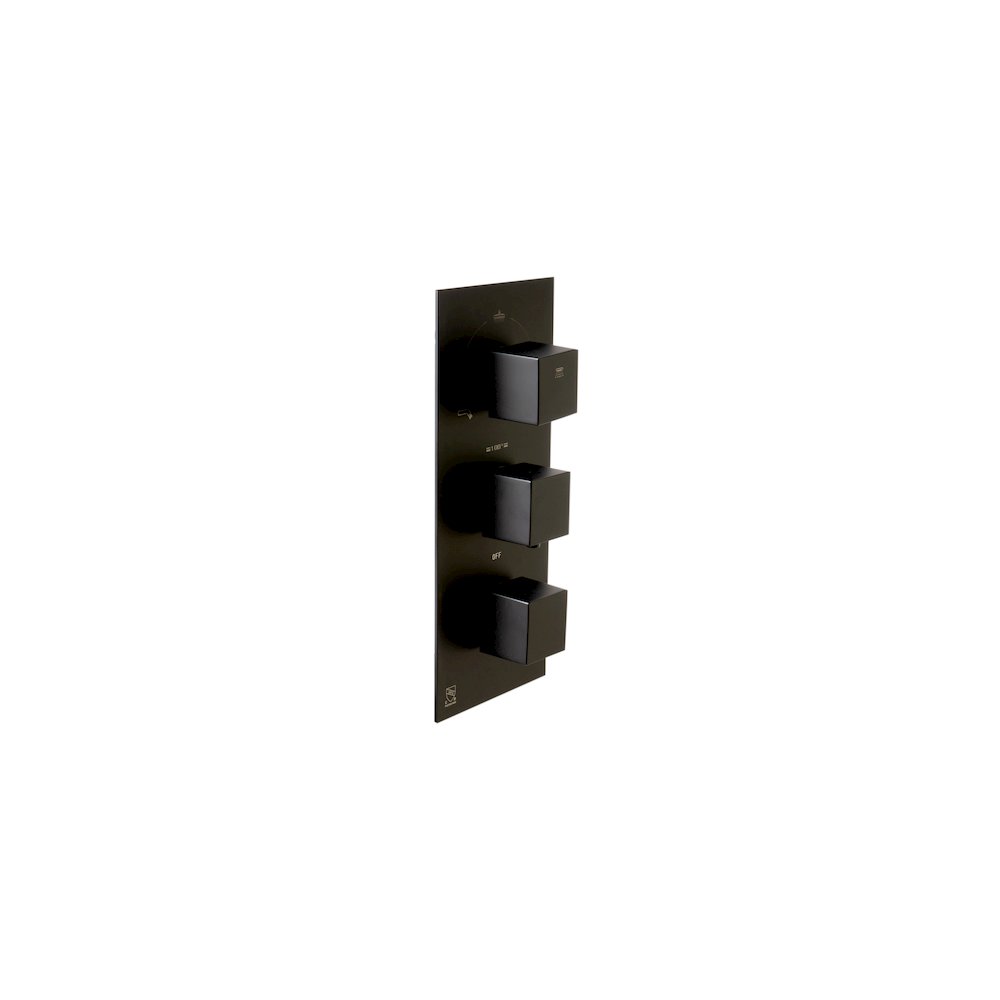 Black Matte 3-Way Thermostatic Valve Shower Mixer Square Knobs. Picture 4