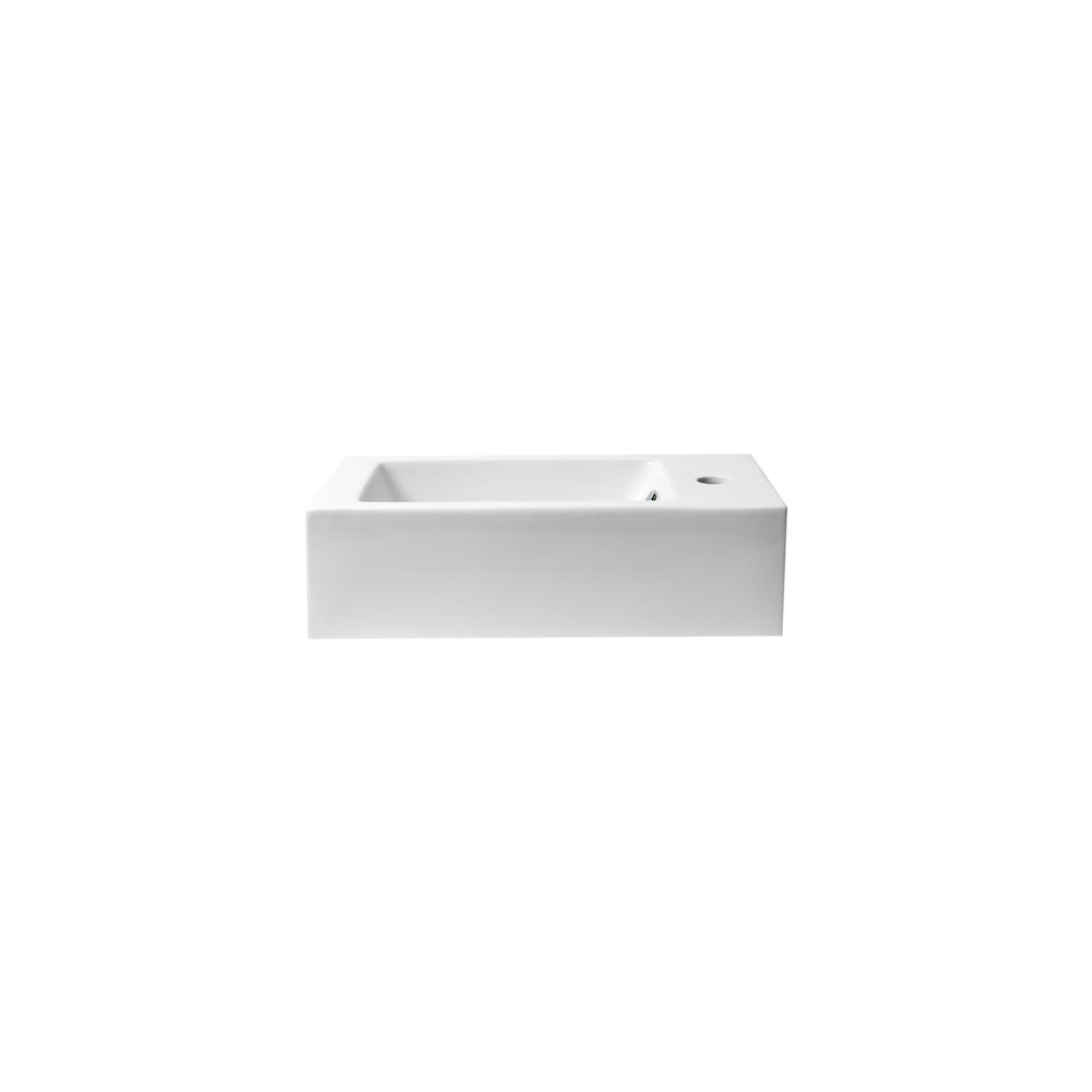 White 20" Small Rectangular Wall Mounted Ceramic Sink with Faucet Hole. Picture 7