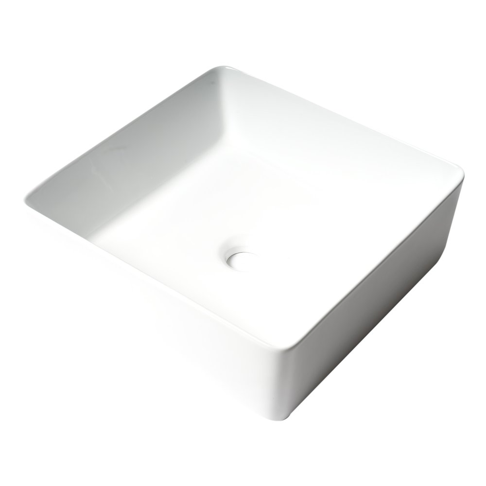 White 16" Modern Square Above Mount Ceramic Sink. Picture 1