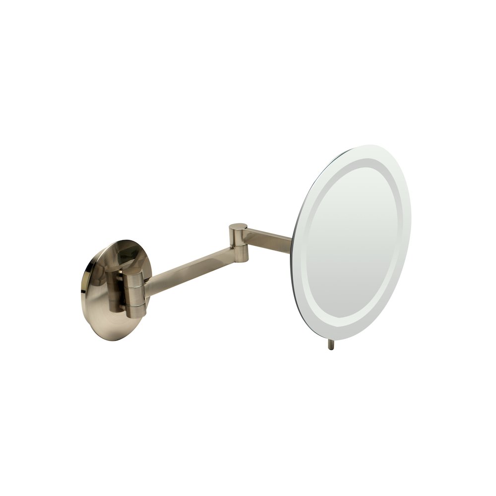 Brushed Nickel Wall Mount Round 9" 5x Magnifying Cosmetic Mirror with Light. Picture 1