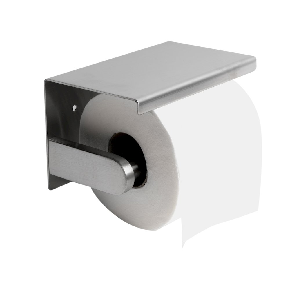 ALFI brand Brushed Stainless Steel Toilet Paper Holder with Shelf. Picture 1