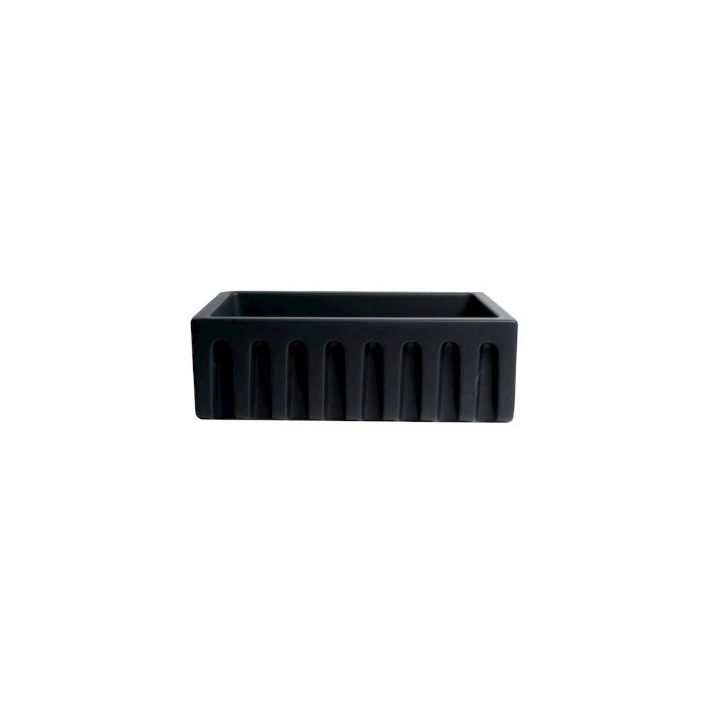 30" Black Matte Reversible Smooth / Fluted Single Bowl Fireclay Farm Sink. Picture 6