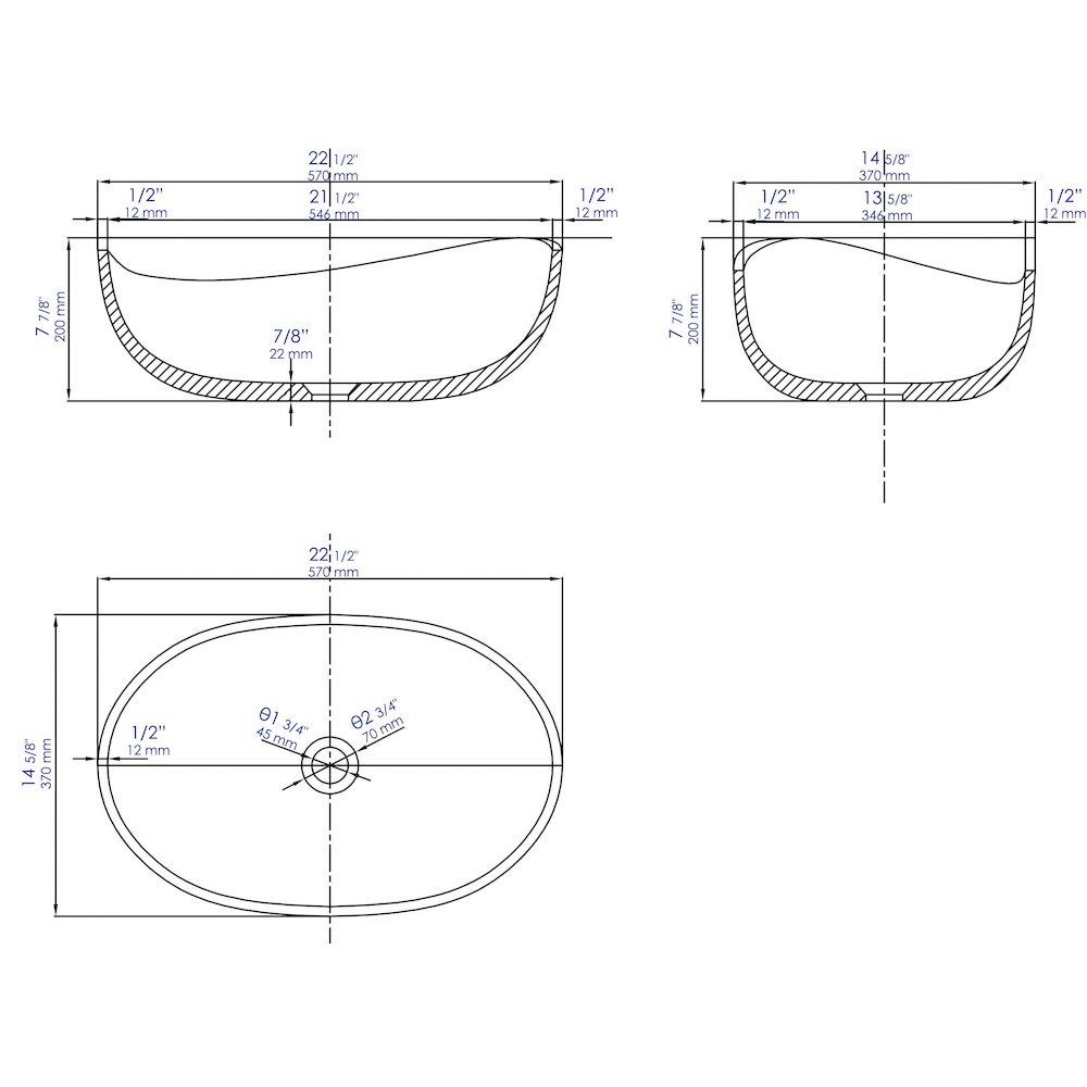 23" Solid Concrete Wavy Oval Above Mount Vessel Sink. Picture 10