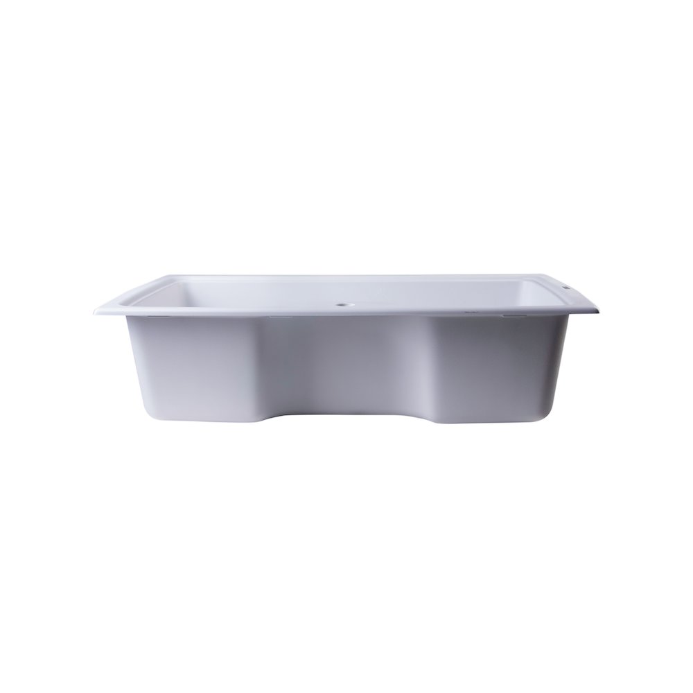 White 35" Drop-In Single Bowl Granite Composite Kitchen Sink. Picture 9