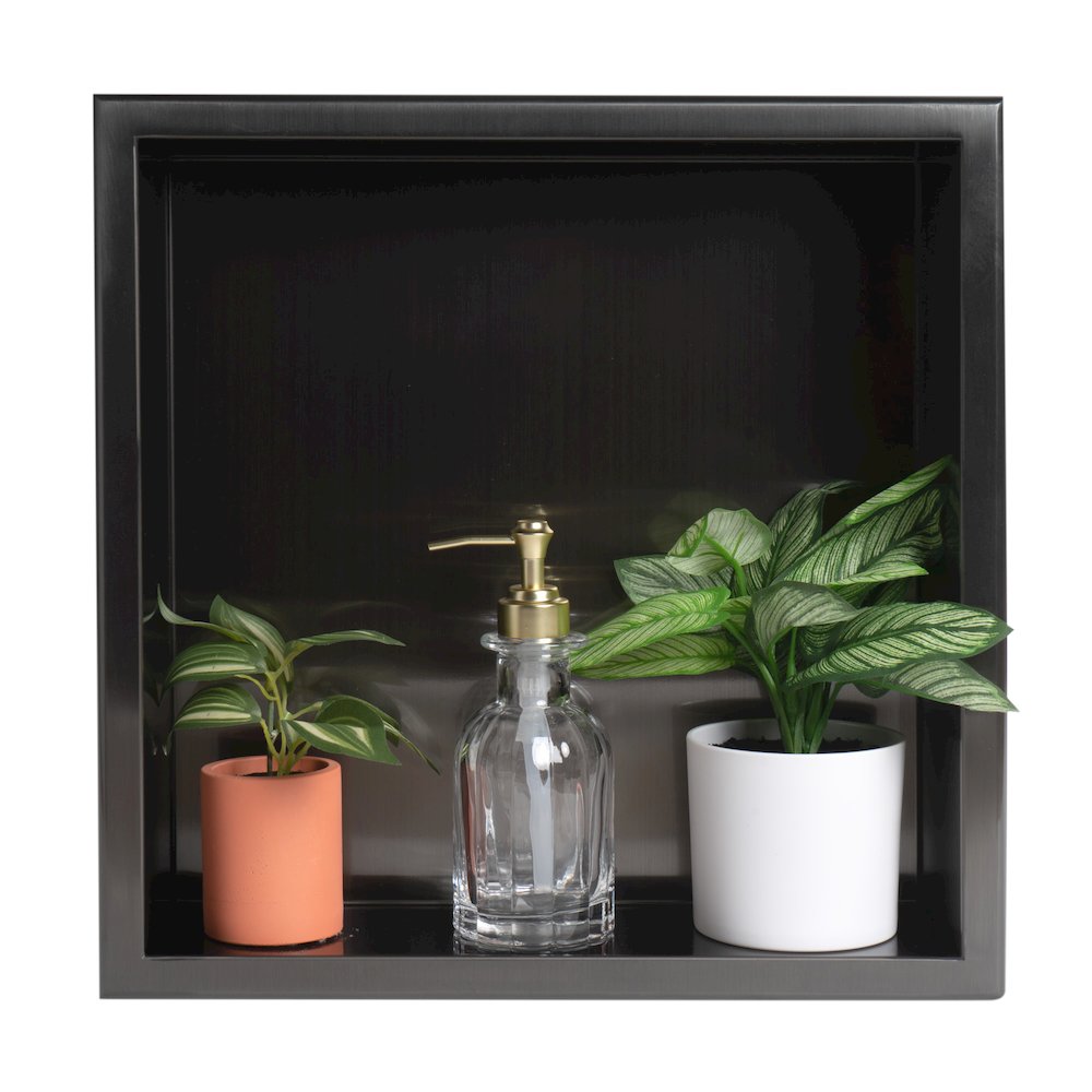 16" x 16" Brushed Black PVD Steel Square Single Shelf Shower Niche. Picture 5