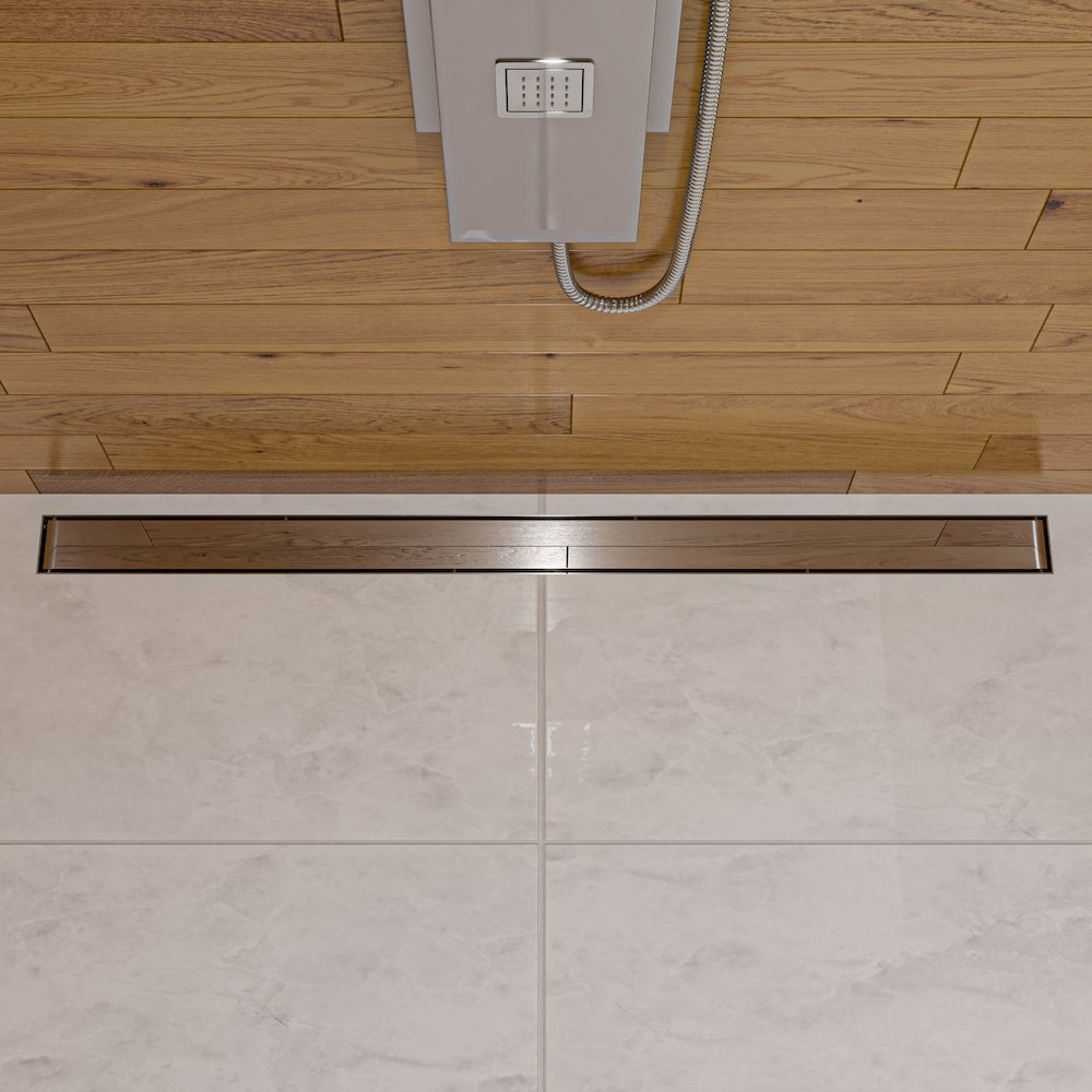 47" Polished Stainless Steel Linear Shower Drain with Solid Cover. Picture 2