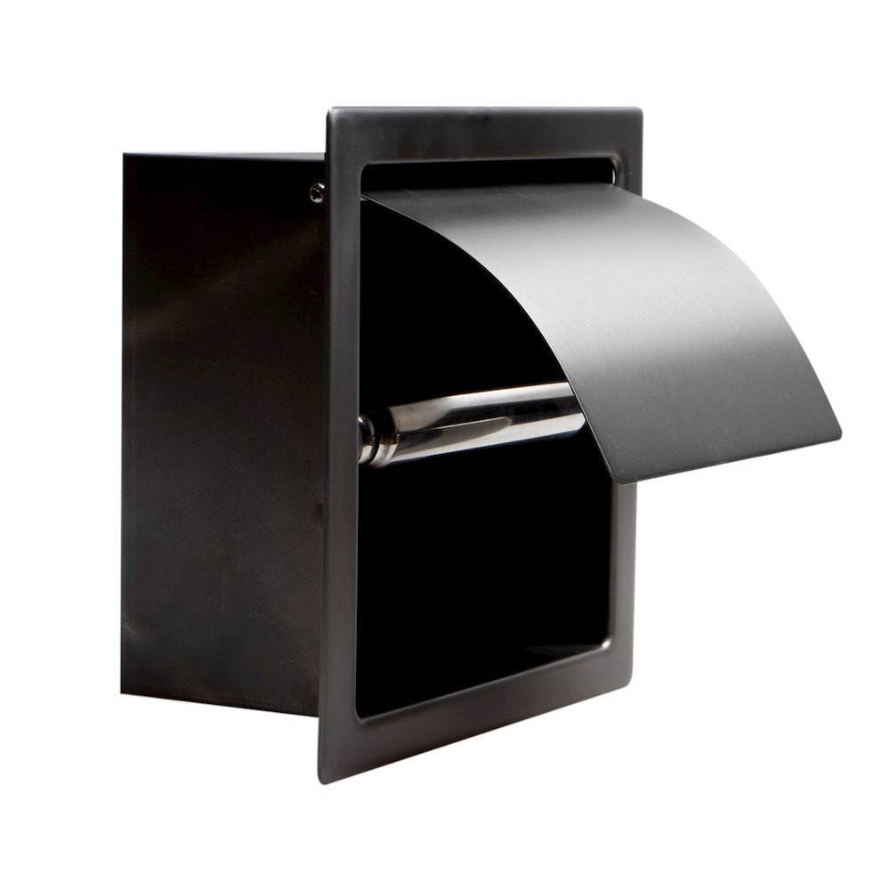 PVD Brushed Black Stainless Steel Recessed Toilet Paper Holder with Cover. Picture 5