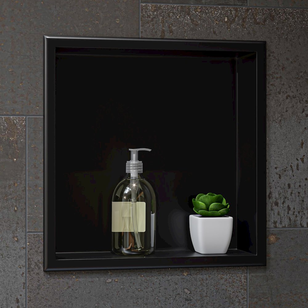 16" x 16" Brushed Black PVD Steel Square Single Shelf Shower Niche. Picture 2