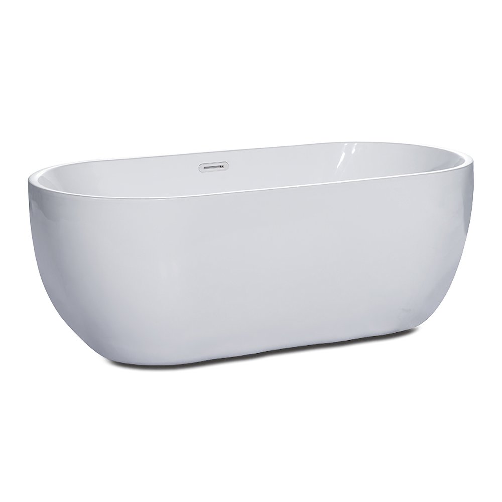 59 inch White Oval Acrylic Free Standing Soaking Bathtub. Picture 4
