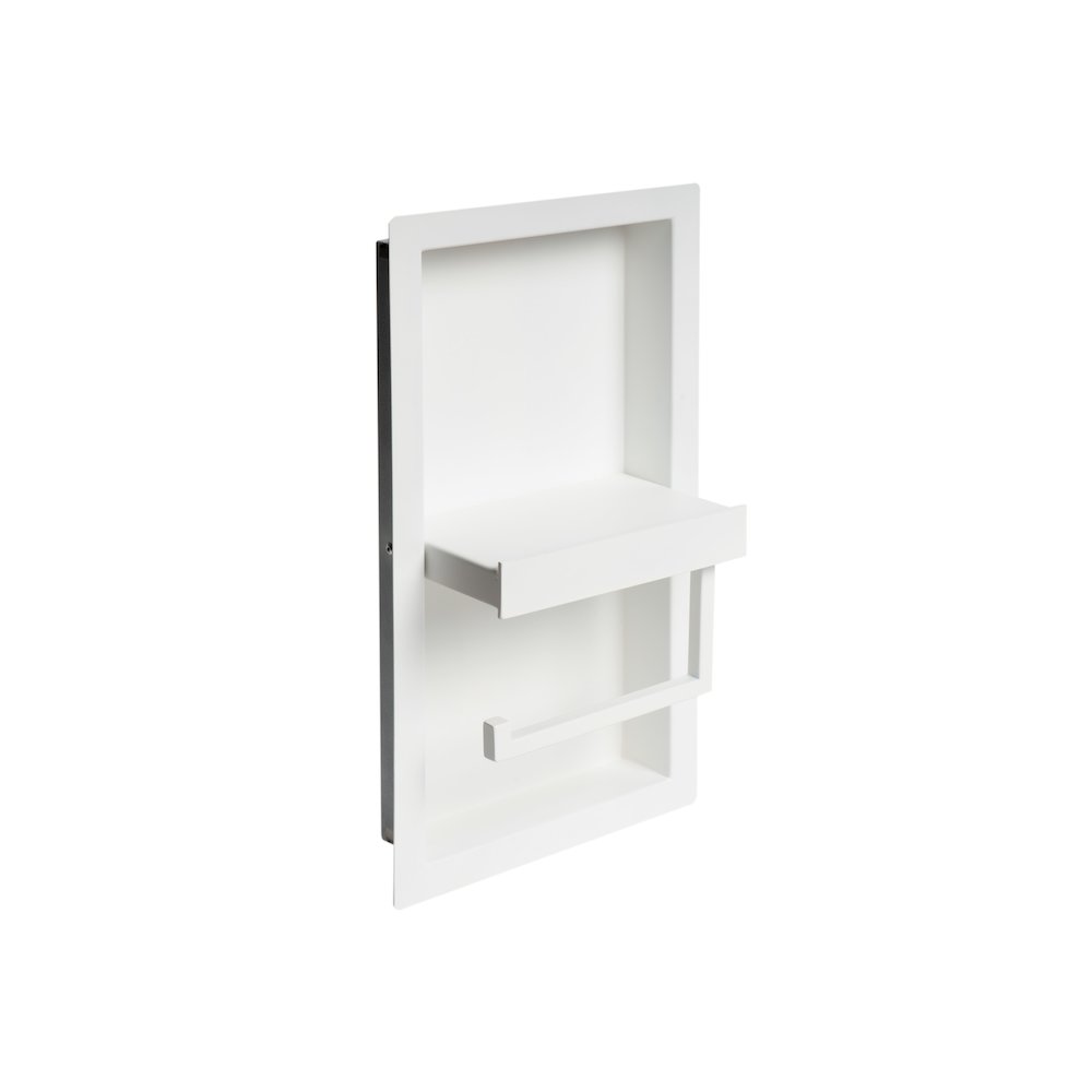 ALFI brand White Matte Stainless Steel Recessed Toilet Paper Holder Niche. Picture 4