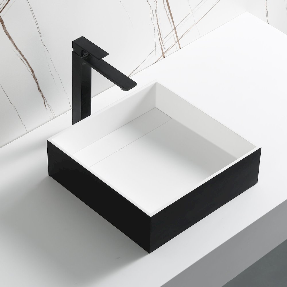 Black Matte 14" Square Solid Surface Resin Sink. Picture 2