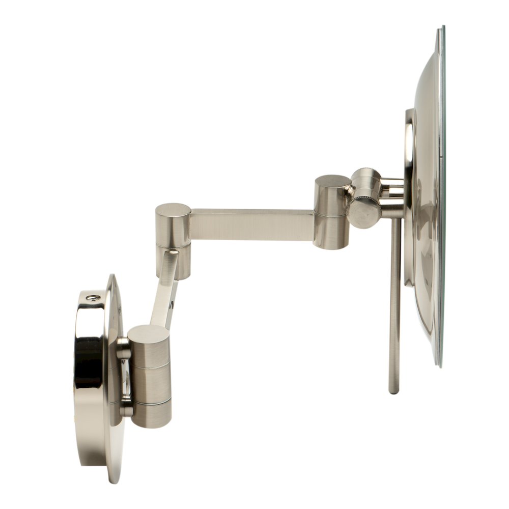 Brushed Nickel Wall Mount Round 9" 5x Magnifying Cosmetic Mirror with Light. Picture 7