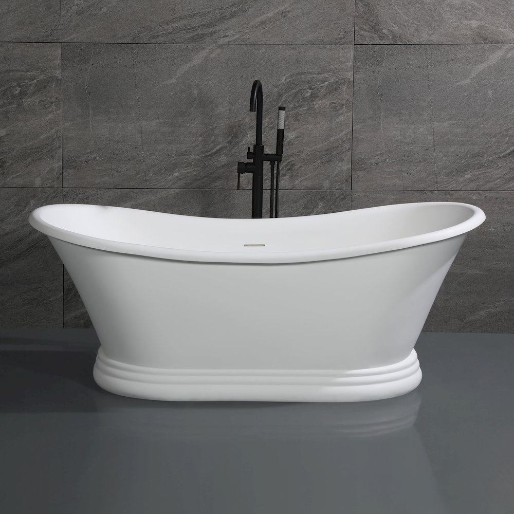 67" White Matte Pedestal Solid Surface Resin Bathtub. Picture 2