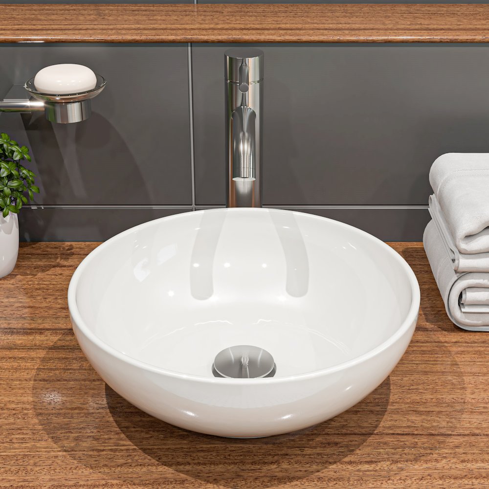 White 15" Round Vessel Bowl Above Mount Ceramic Sink. Picture 3