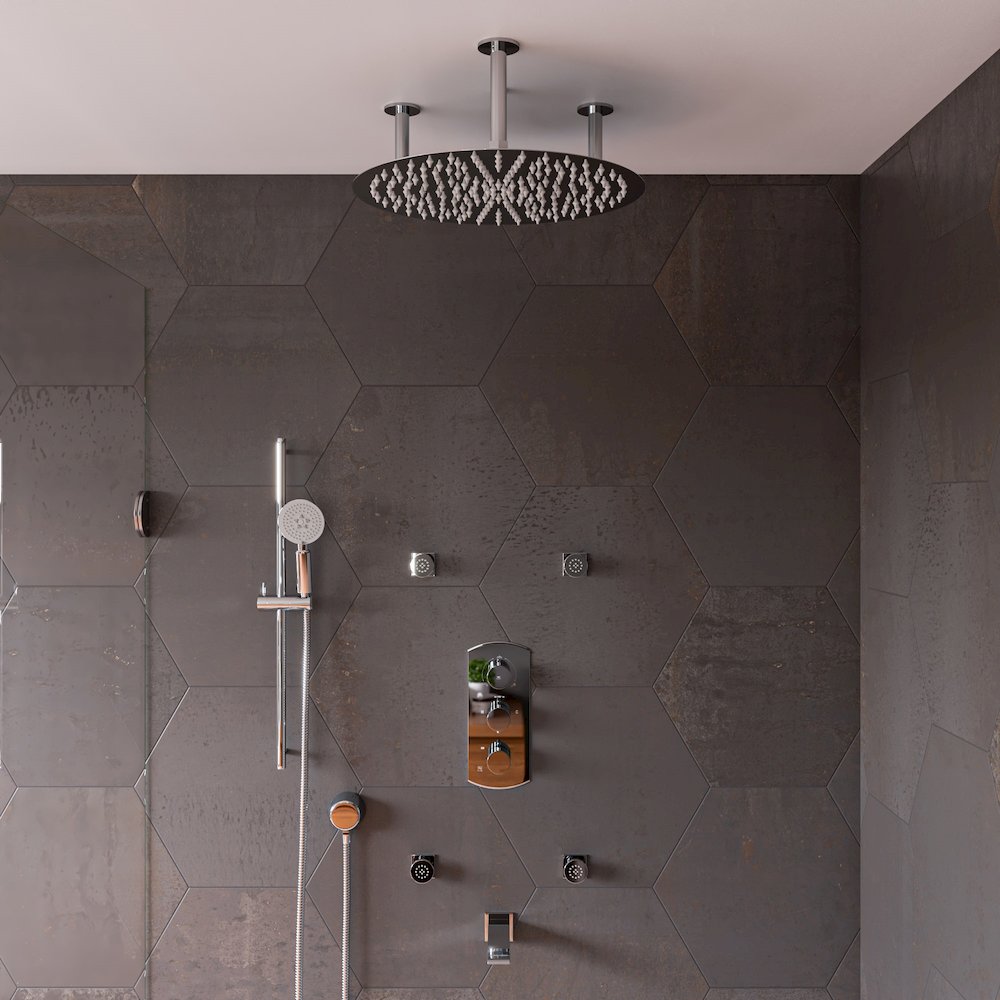 Polished Chrome Concealed 4-Way Thermostatic Valve Shower Mixer /W Round Knobs. Picture 6