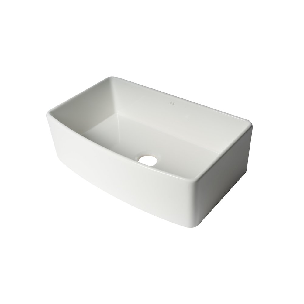 ALFI Brand White Smooth Curved Apron 33" x 20" Single Bowl Fireclay Farm Sink. Picture 9