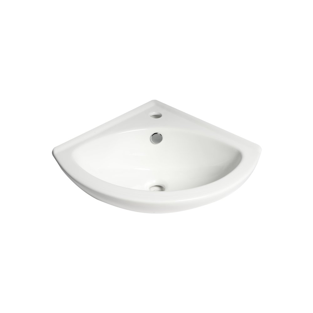 White 22" Corner Wall Mounted Ceramic Sink with Faucet Hole. Picture 3