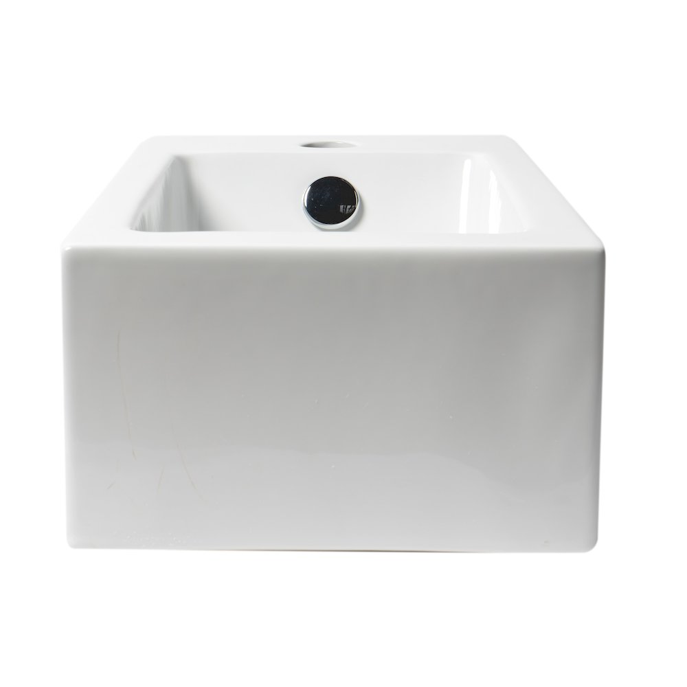 White 20" Small Rectangular Wall Mounted Ceramic Sink with Faucet Hole. Picture 9