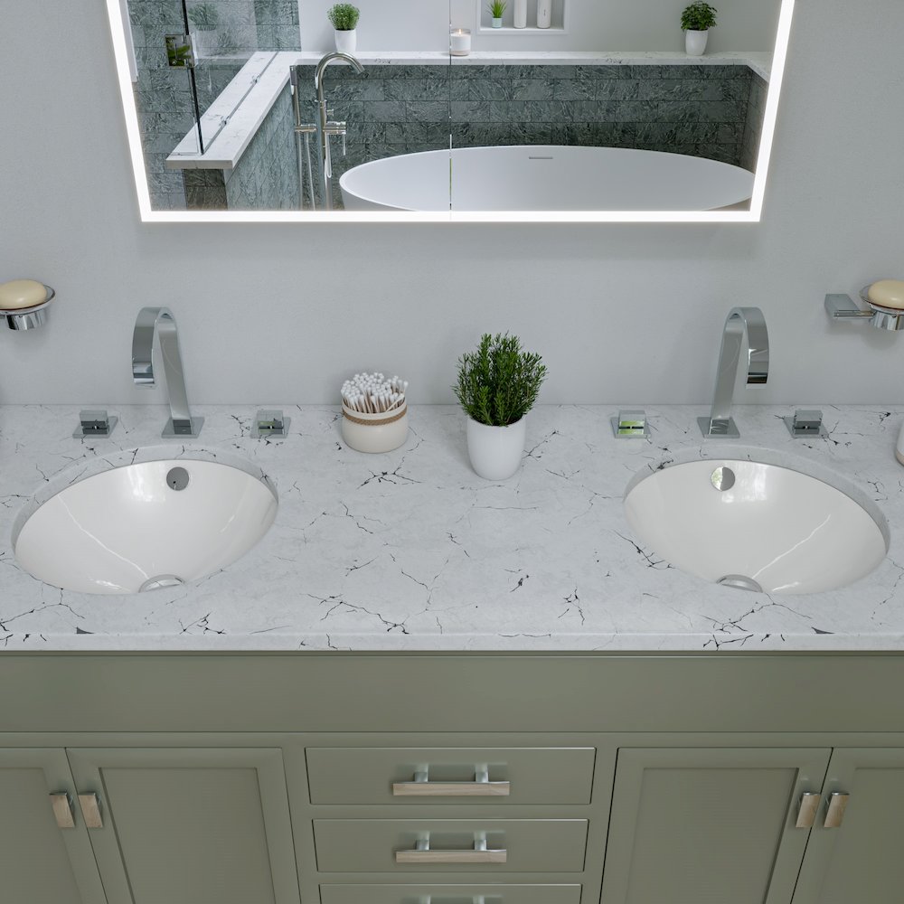 White 17" Round Undermount Ceramic Sink. Picture 6