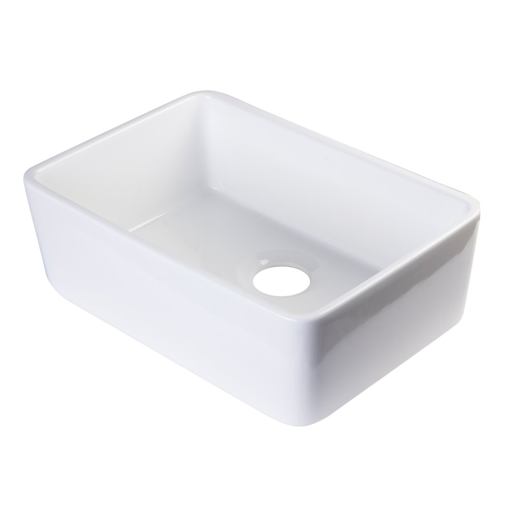 White 23" Smooth Apron Fireclay Single Bowl Farmhouse Kitchen Sink. Picture 1
