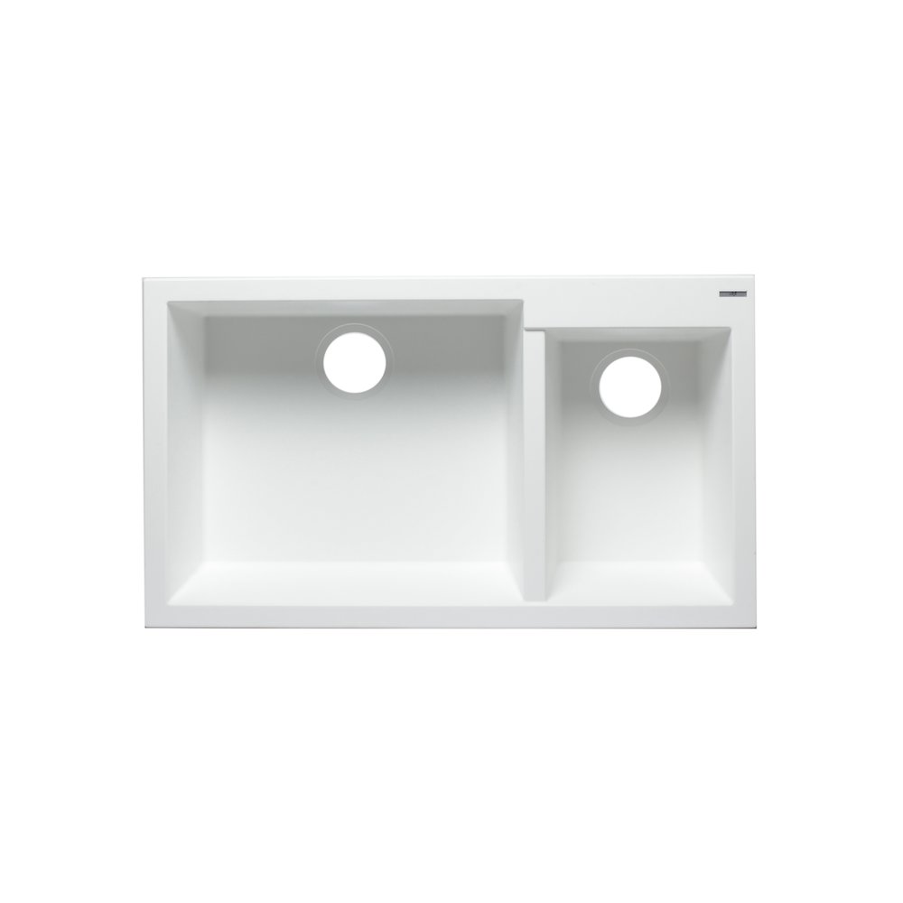 White 34" Double Bowl Undermount Granite Composite Kitchen Sink. Picture 4
