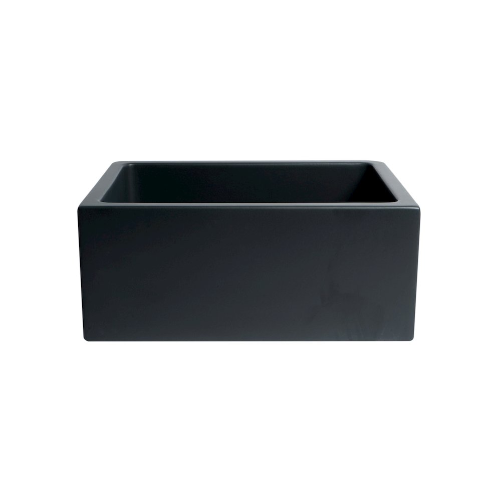 24" Black Matte Reversible Smooth / Fluted Single Bowl Fireclay Farm Sink. Picture 6