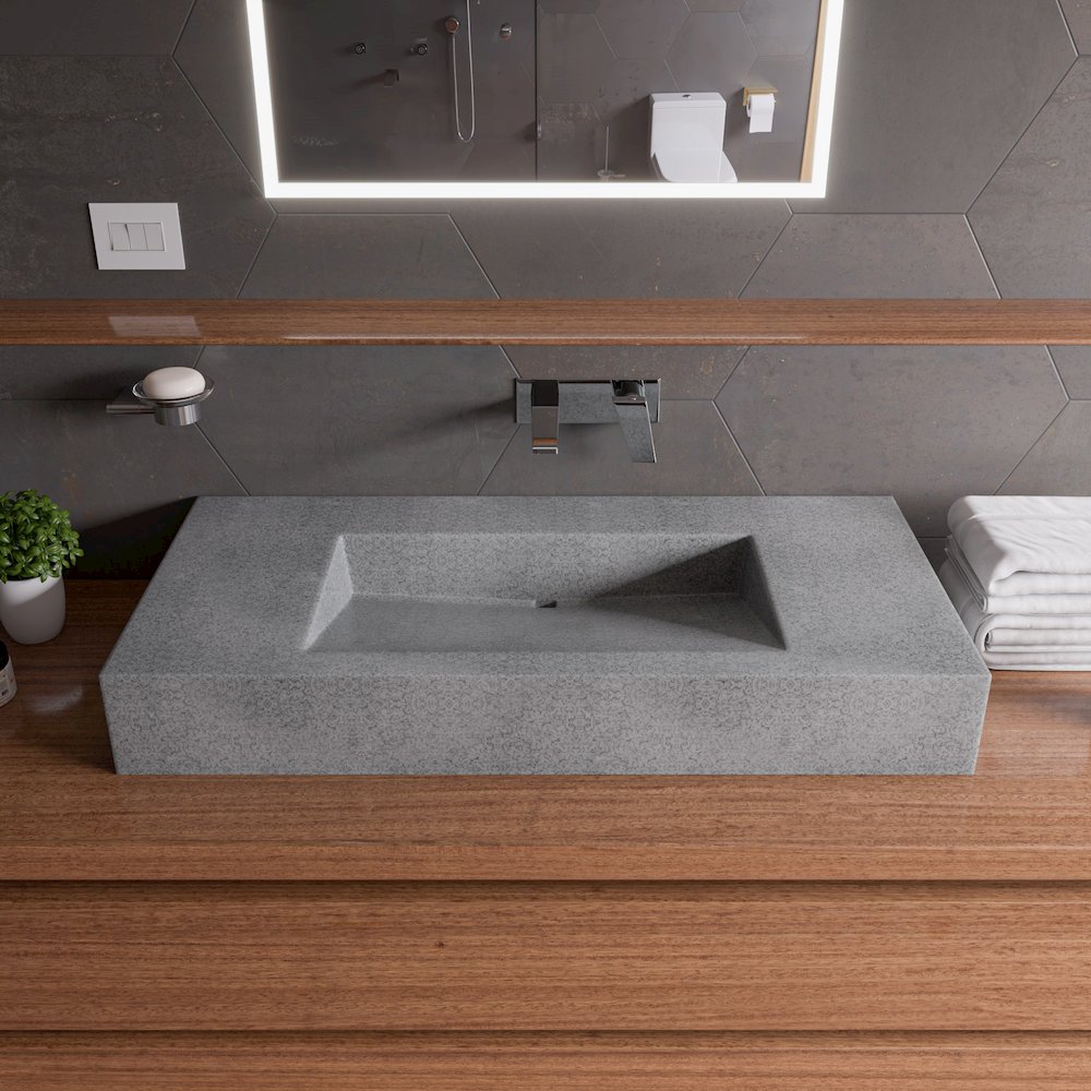 40" Solid Concrete Rectangular Countertop Sink. Picture 3