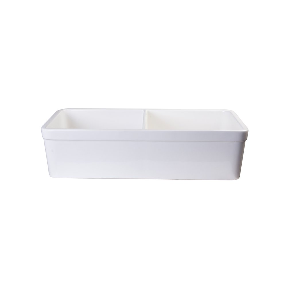 White 32" Double Bowl Lip Apron Fireclay Farmhouse Kitchen Sink with 1 3/4" Lip. Picture 5