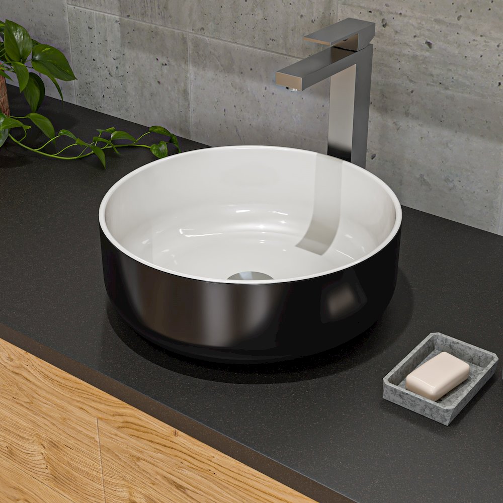Black & White 15" Round Above Mount Ceramic Sink. Picture 2