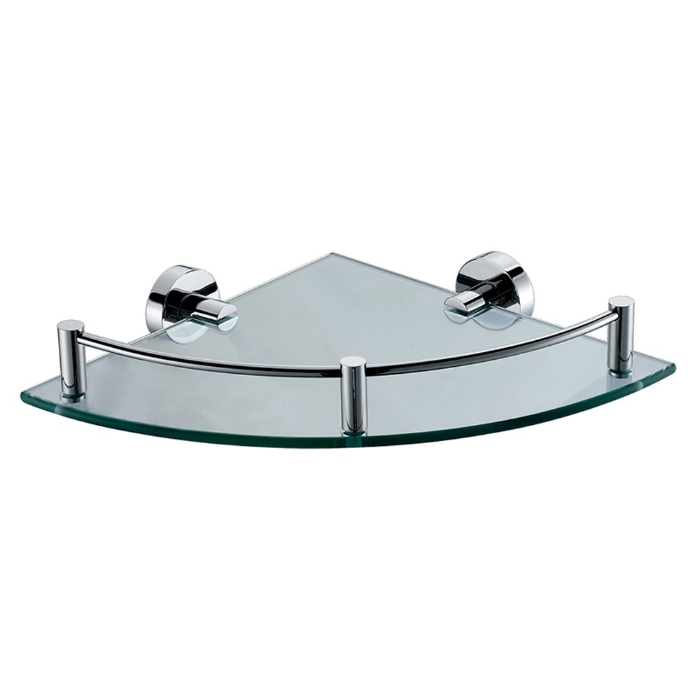 Polished Chrome Corner Mounted Glass Shower Shelf Bathroom Accessory. Picture 1