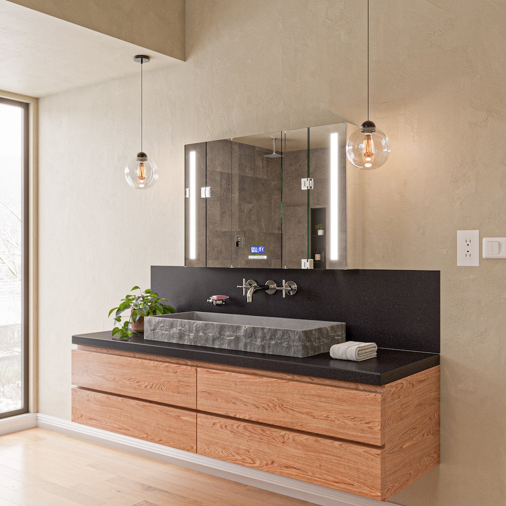 39" Solid Concrete Gray Matte Trough Sink for the Bathroom. Picture 4