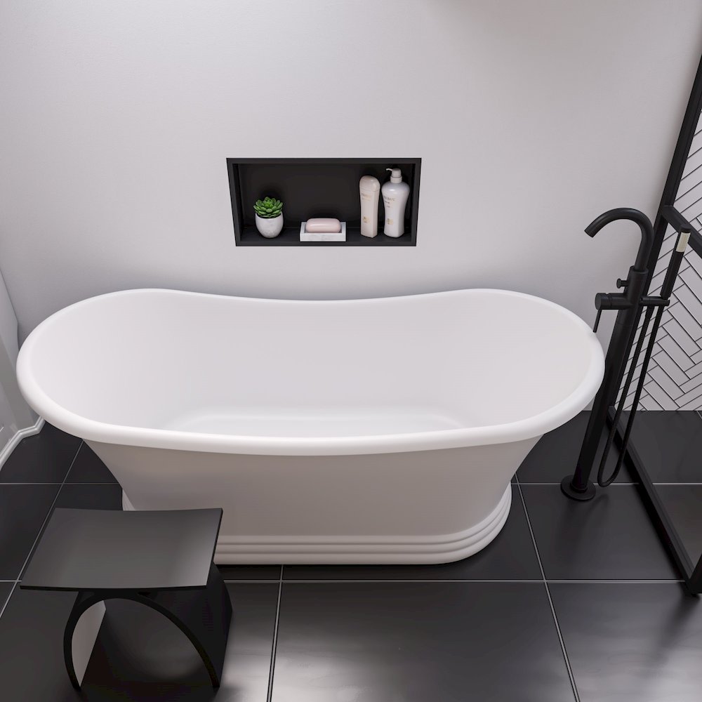 67" White Matte Pedestal Solid Surface Resin Bathtub. Picture 3