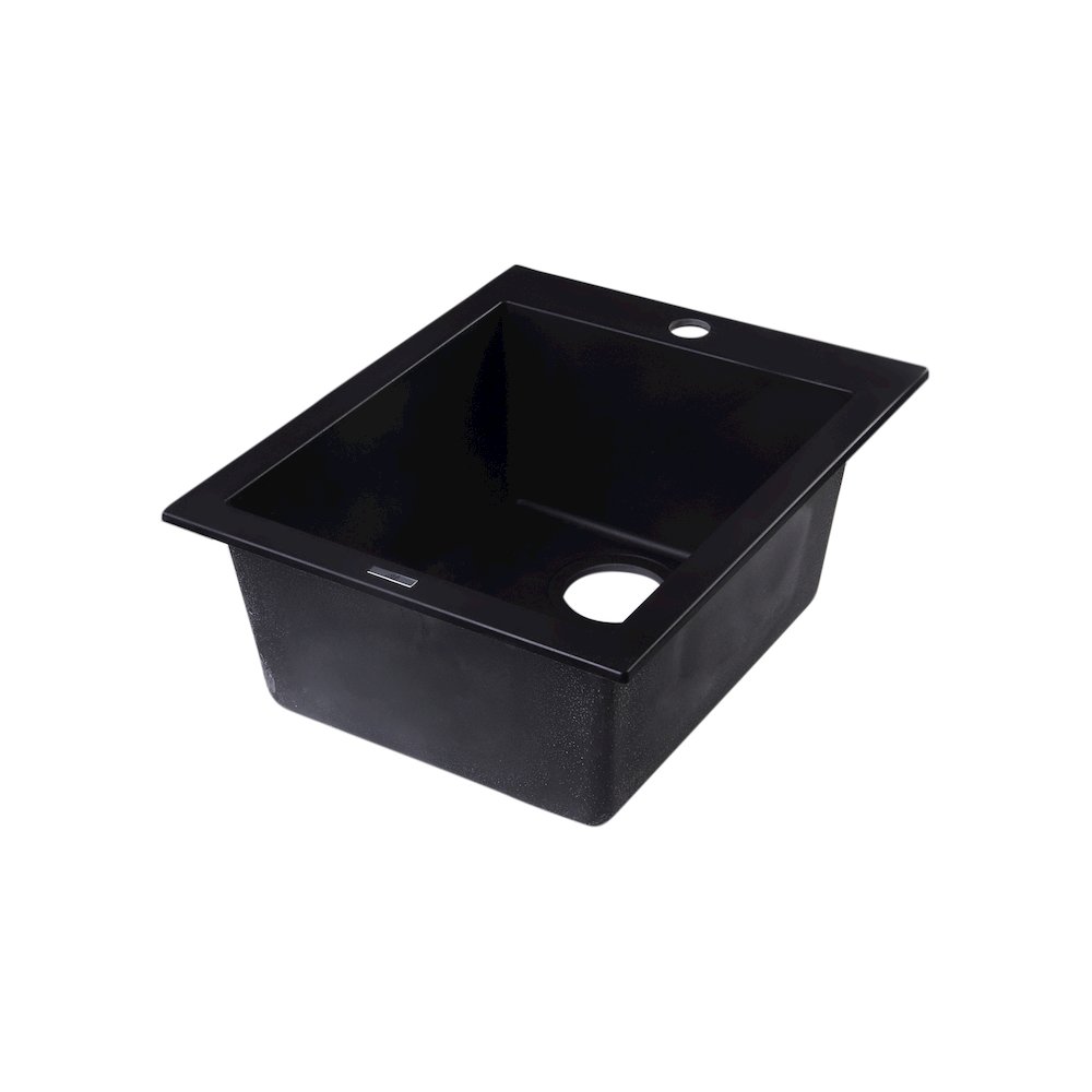 Black 17" Drop-In Rectangular Granite Composite Kitchen Prep Sink. Picture 7