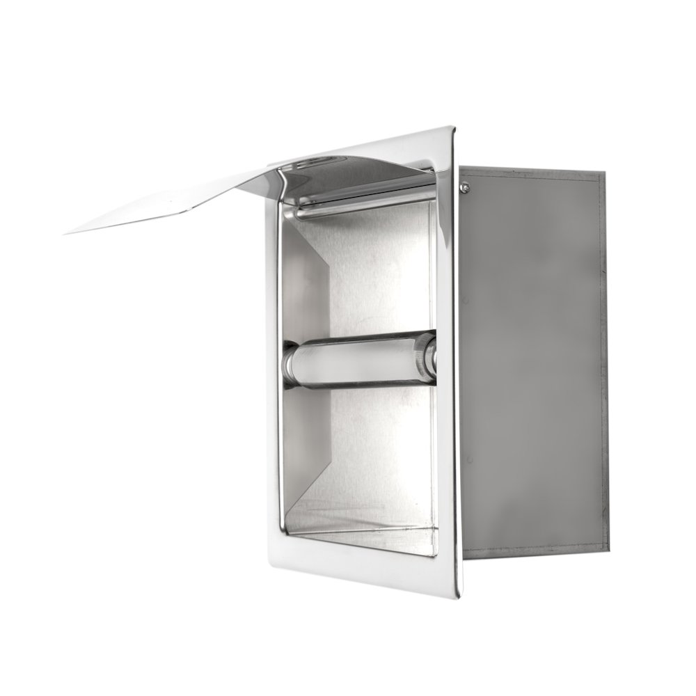 Polished Stainless Steel Recessed Toilet Paper Holder with Cover. Picture 7